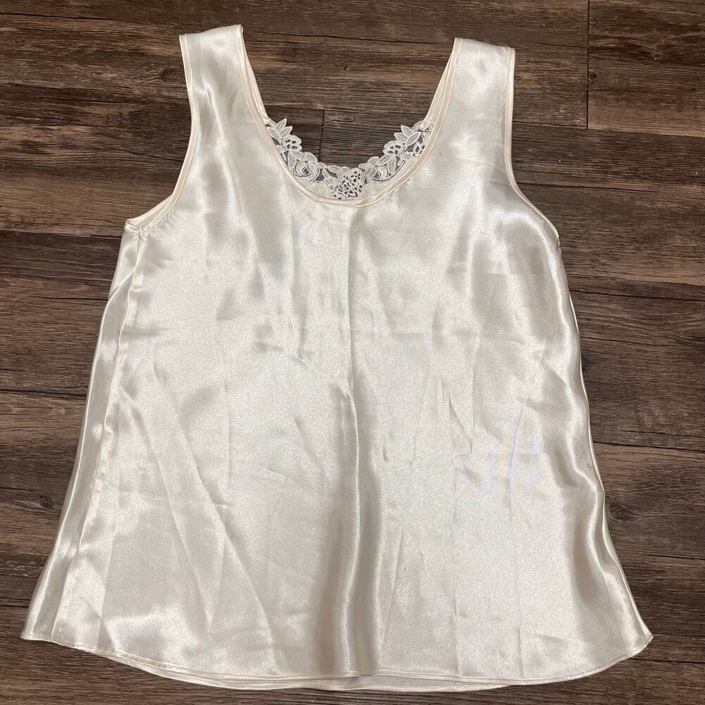 Vintage Y2K Secret Treasures Ivory Satin Lace Cami Coquette Top M Lingerie Tank - Picture 3 of 7